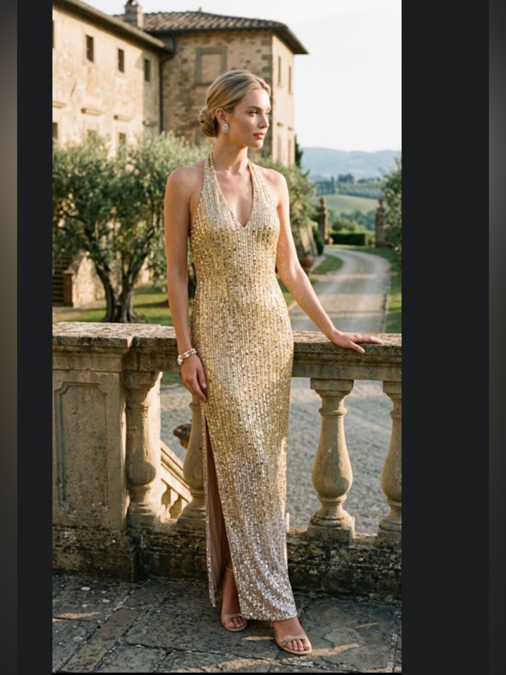 NWT Adrianna Papell Beaded Halter Sequin Gown Dress - Size 6 - MSRP $415